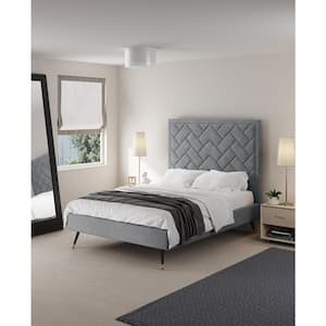 Crosby Modern Gray Velvet Upholstered Wood Frame Full Platform Bed