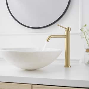 Modern Single Hole Single Handle Bathroom Vanity Vessel Sink Faucet with Pop Up Drain Without Overflow in Brushed Gold
