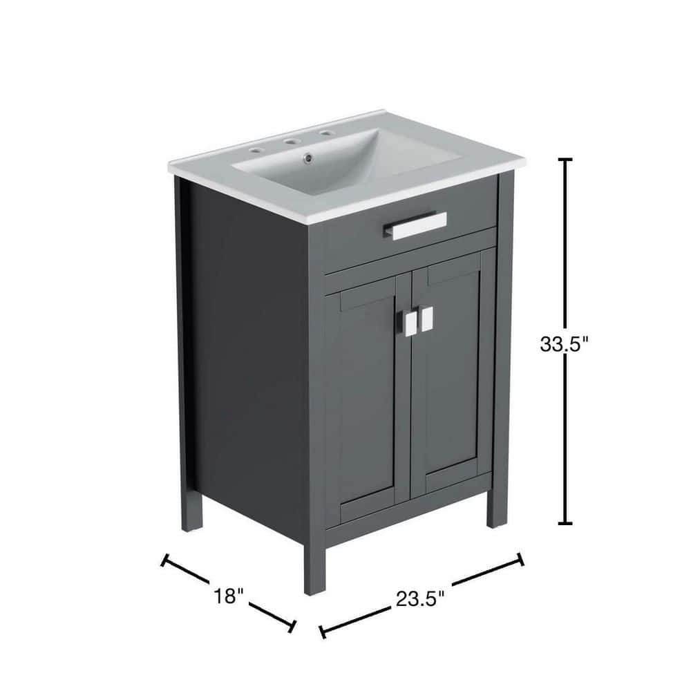 Laguna 24" Gray and White Modern MDF Ceramic Bathroom Vanity