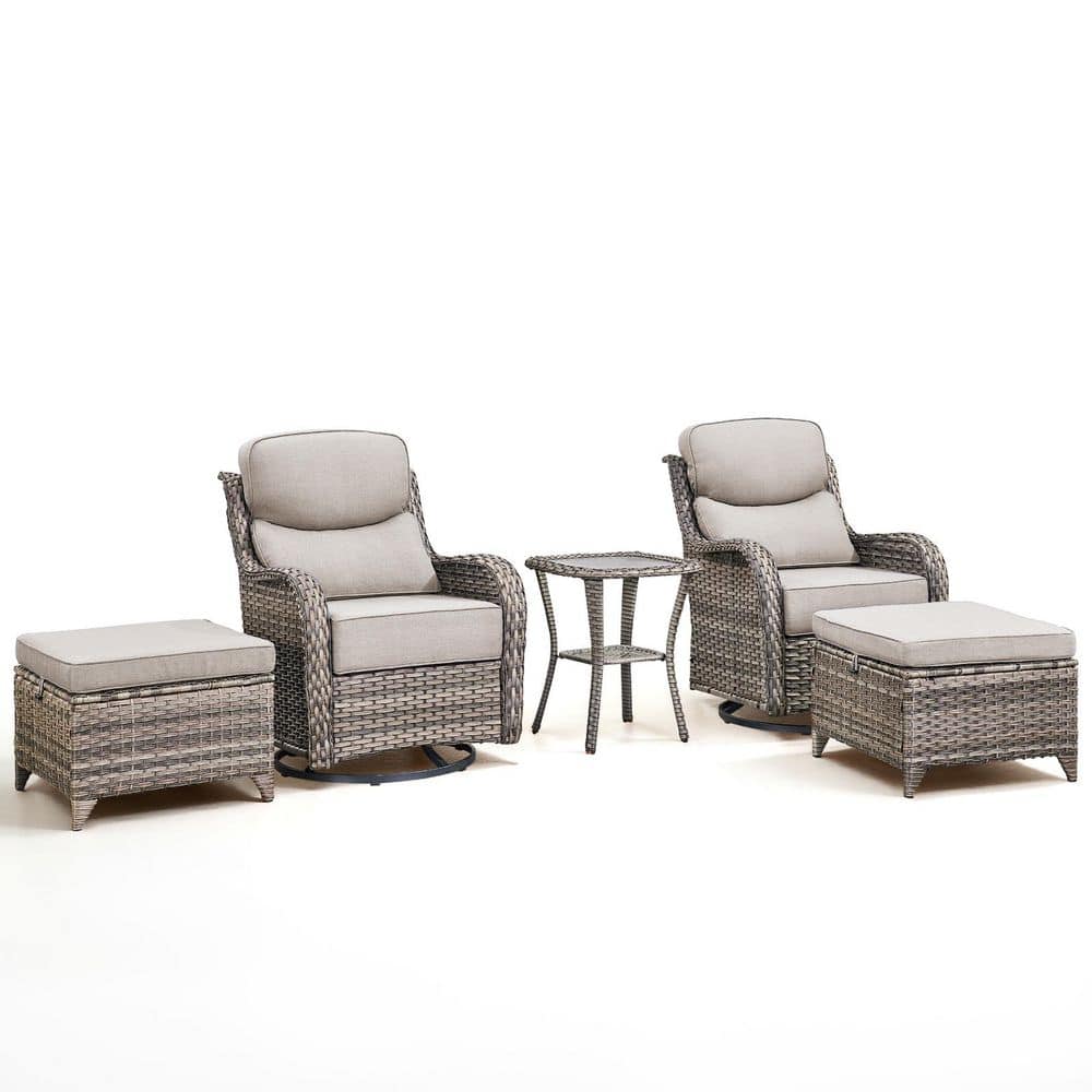 MoonLuxe Gray Wicker Outdoor Swivel Glider Chairs with Beige Olefin 6 in. Thick Cushions/Ottomans（5-Piece） price history on PriceWatchPro