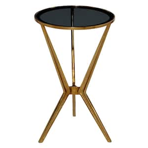 16 in. Gold Large Round Glass End Accent Table with Shaded Glass Top
