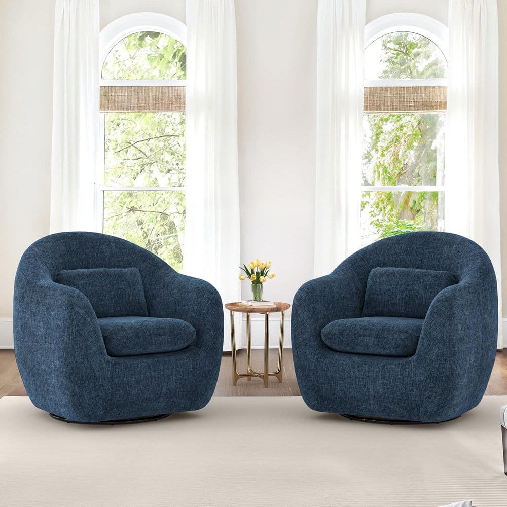 OrangeOne Alma Oversized Navy Chenille 360° Swivel Armchair High