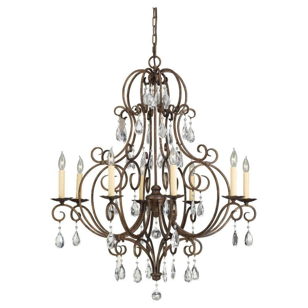 Mocha Bronze 8-Light Crystal Chandelier with Candelabra Bulbs