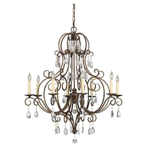 Chateau 8-Light Mocha Bronze Classic Crystal Hanging Empire Candlestick Mini-Chandelier