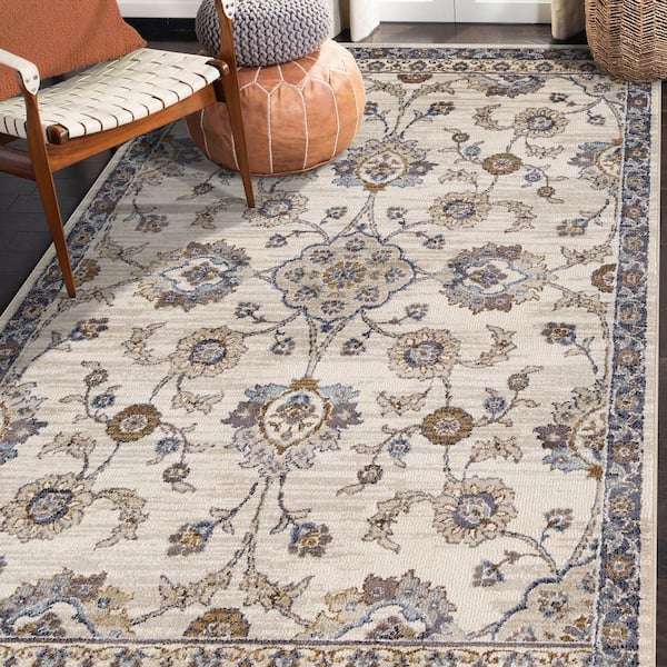 Jordan 6 x 9 Ivory/Charcoal Floral Pattern Area Rug for High Traffic Living Room Dining Room Bedroom
