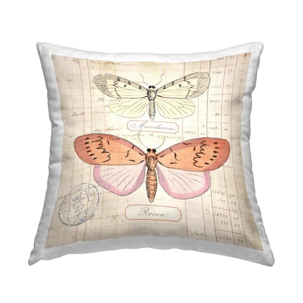 Stupell Industries Drawn Butterfly Studies Beige Abstract Polyester 18 in. x 18in. Throw Pillow