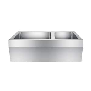 Corazon Farmhouse Apron Front Stainless Steel 33 in. 60/40 Double Bowl Kitchen Sink