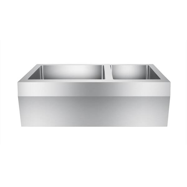 Barclay Corazon Farmhouse Apron Front Stainless Steel 33 In 60 40 Double Bowl Kitchen Sink Fssdb2504 Ss The Home Depot