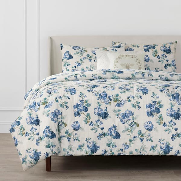 Home Decorators Collection Larkspur 5-Piece Blue Floral Cotton King Comforter Set