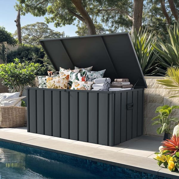 Outdoor Deck Box 150 Gallon Waterproof Lockable Storage Box Container with Lid Deck Box, Gray