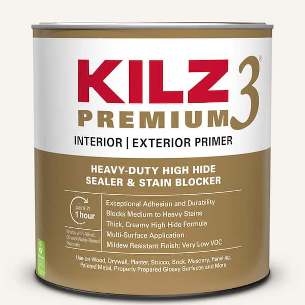 KILZ PREMIUM 1 Qt. White Interior/Exterior Primer, Heavy-Duty High Hide Sealer, and Stain Blocker