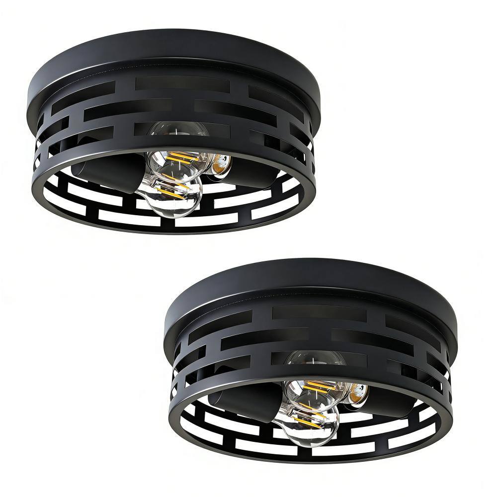 11 in. 2-lights Matte Black Industrial Farmhouse Flush Mount Ceiling Light Fixtures With Cage-style Metal Frame(2-Pack) price history on PriceWatchPro