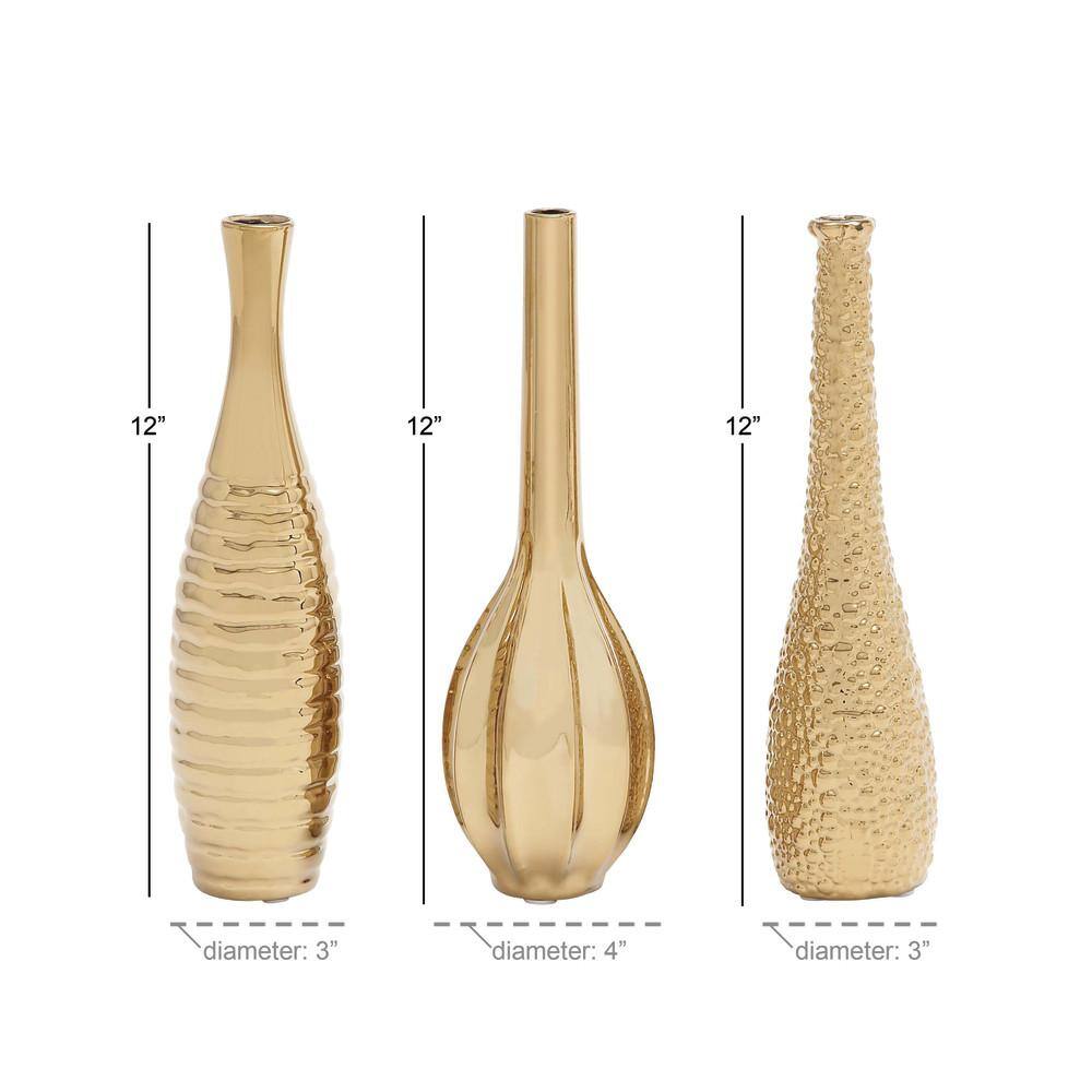 Gold Slim Textured Ceramic Vase Set of Three