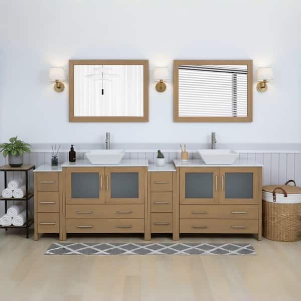 Vanity Art Ravenna 96 in. Double Sink Freestanding Natural Oak