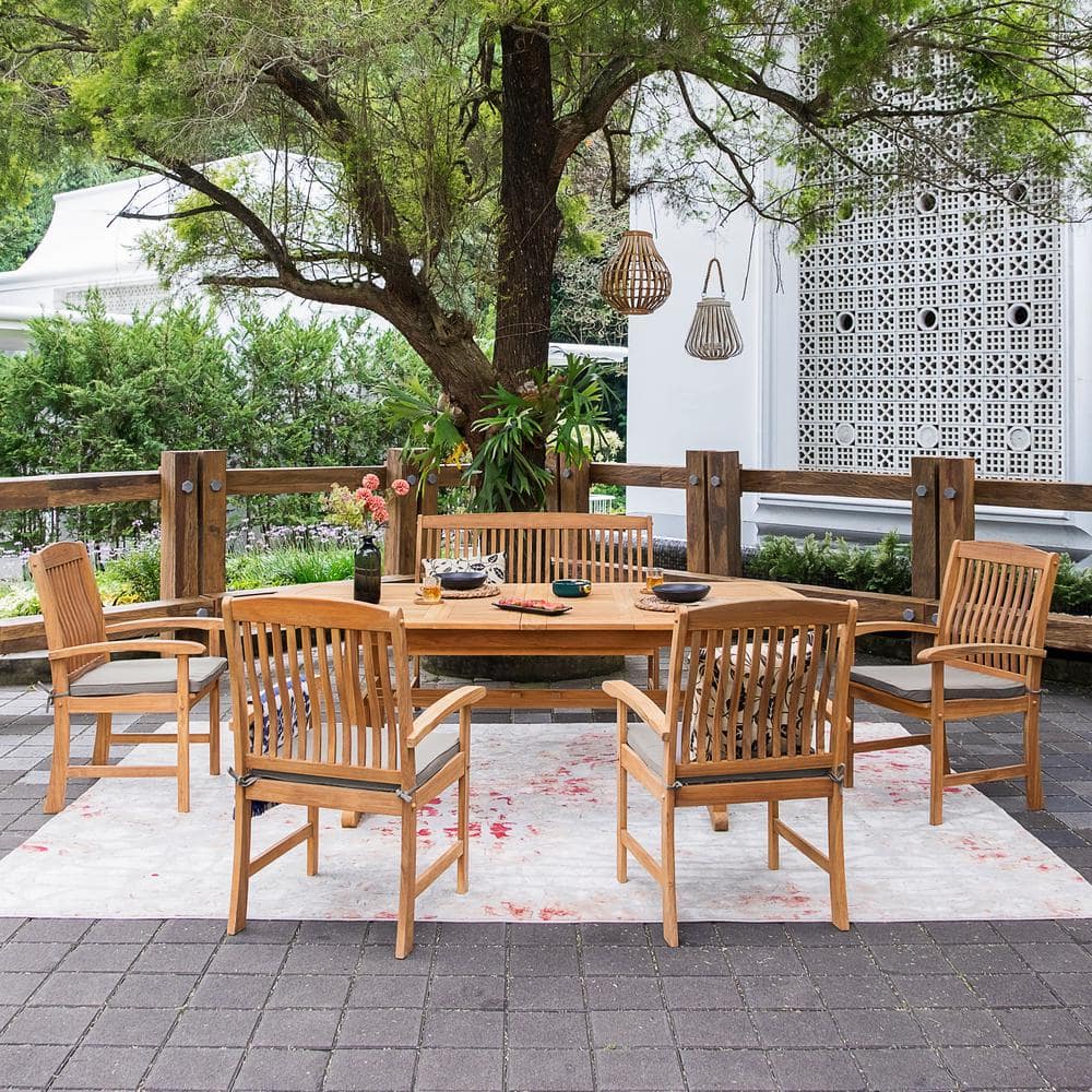 Caterina 6-Piece Teak Wood Outdoor Dining Set with Beige Cushions