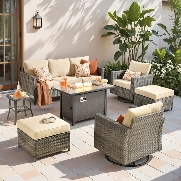 XIZZI Jupiter 6-Piece Wicker Outdoor Patio Fire Pit Seating Sofa