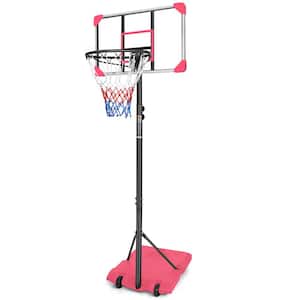 Red 28 In. Backboard Portable Basketball Goal System with Stable Base and Wheels, Height Adjustable 5.6 to 7 ft