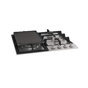 24 in. Gas Cooktop in Stainless Steel including Cast Iron Griddle with 4 Burners
