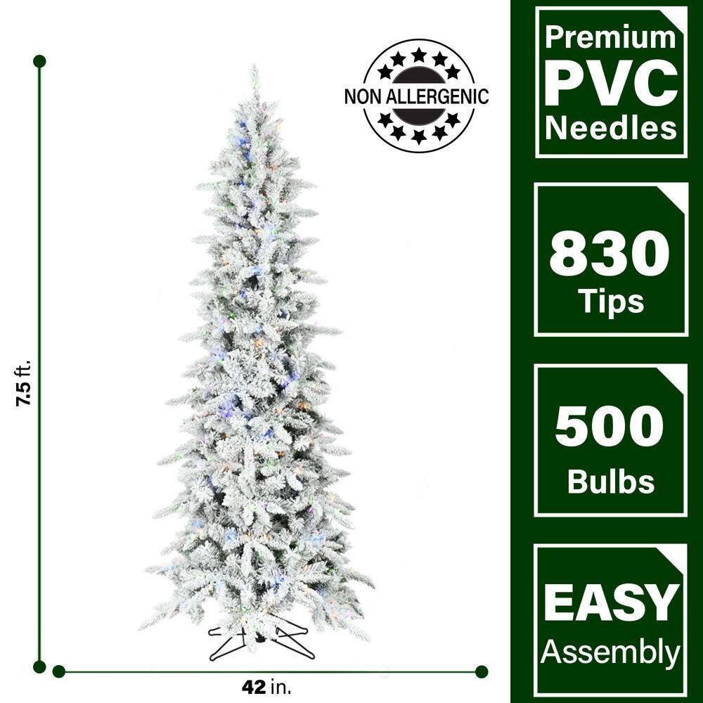 Slim Flocked 7.5-Foot Mountain Pine Christmas Tree with Multicolor LED Lights