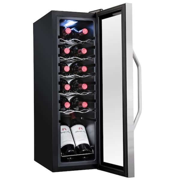 Single Zone 12-Bottle Freestanding Wine Cooler Refrigerator with Lock in Stainless Steel