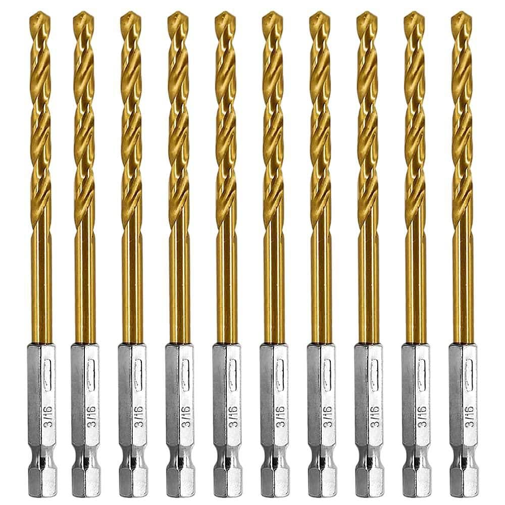 0.19 in. Titanium Twist Hex Shank Impact Drill Bit Set for Wood Plastic Aluminum Alloy (10-Pack) price history on PriceWatchPro