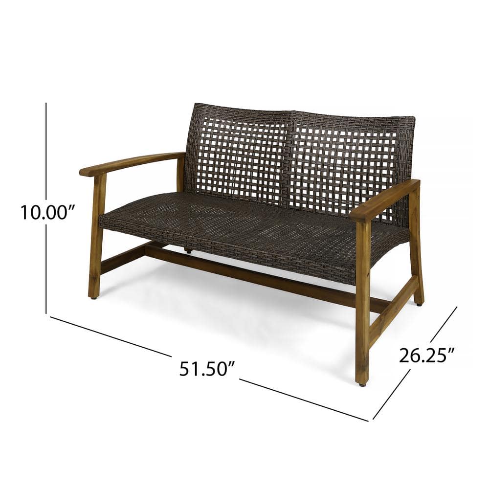 Mix Mocha Natural Stained Wicker and Wood Outdoor Loveseat