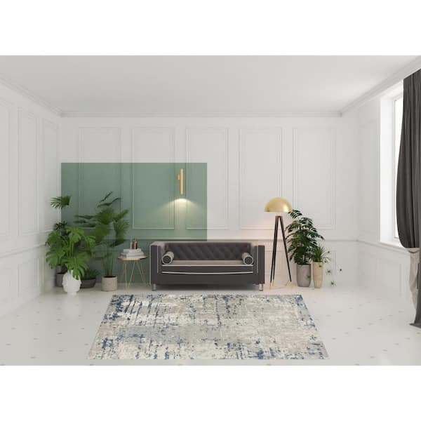 8' X 10' Blue and Gray Abstract Power Loom Area Rug