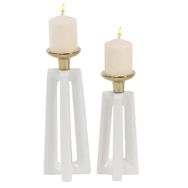 White Ceramic Candle Holder (Set of 2)