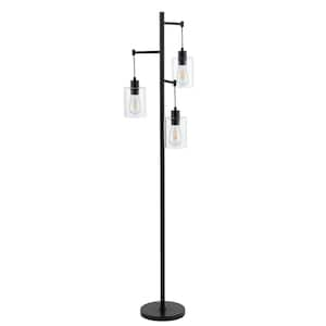 69 in. Black 3-Light Tree Floor Lamp with Clear Glass Shade