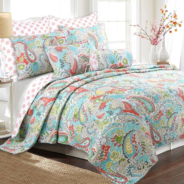3 Piece Printed Patchwork Quilted Bedroom Decor Bedspread Pillow Shams Set Grey