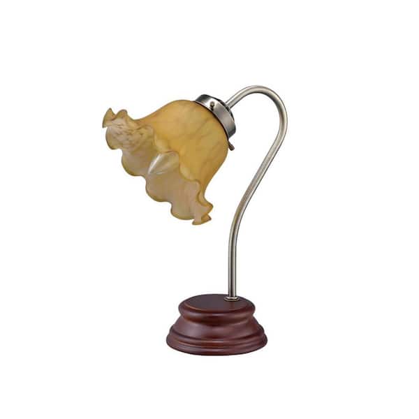 HomeRoots Charlie 12 in. Brown Integrated LED No Design Interior Lighting Table Lamp for Living Room w/Brown Glass Shade