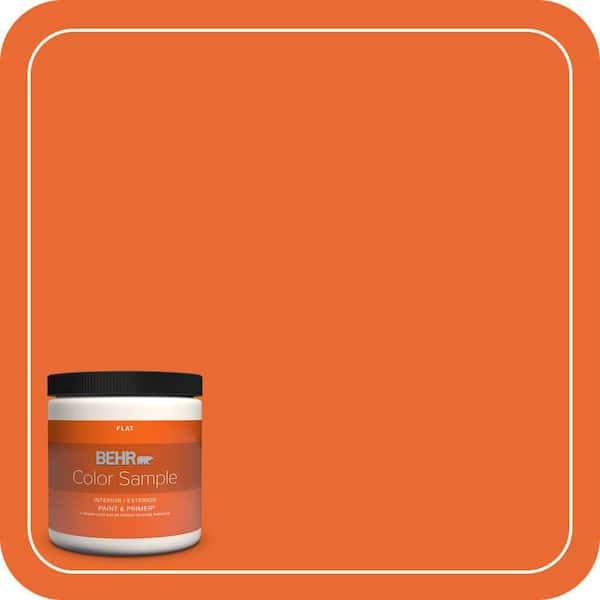 BEHR PREMIUM PLUS 8 oz. #220B-7 Electric Orange Flat Interior/Exterior Paint & Primer Color Sample