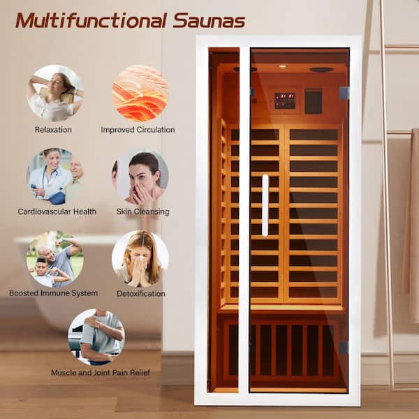 Vanity Art 1-Person Extendable Indoor FAR Infrared Sauna Bluetooth Compatible with 6-Carbon Heaters