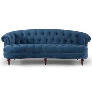 La Rosa 85 in. Satin Teal Velvet 3-Seater Chesterfield Sofa with Nailheads