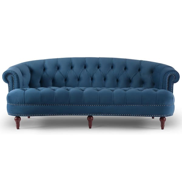 Jennifer Taylor La Rosa 85 in. Satin Teal Velvet 3-Seater Chesterfield Sofa with Nailheads