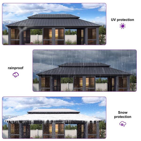 PURPLE LEAF 12 ft. X 20 ft. Sunroom Hardtop Gazebo Solarium