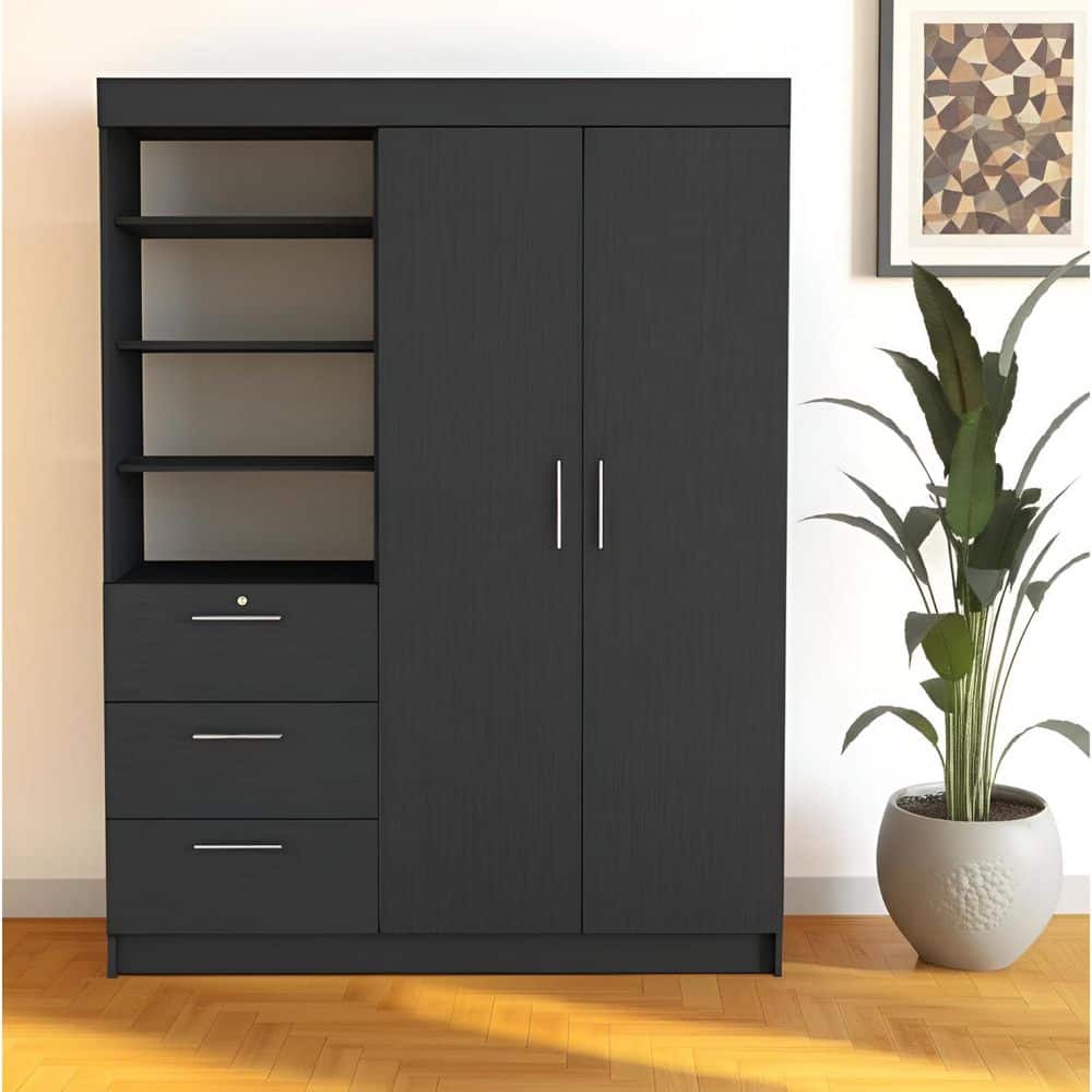 Black 3-drawer 59 in. Dresser with Mirror