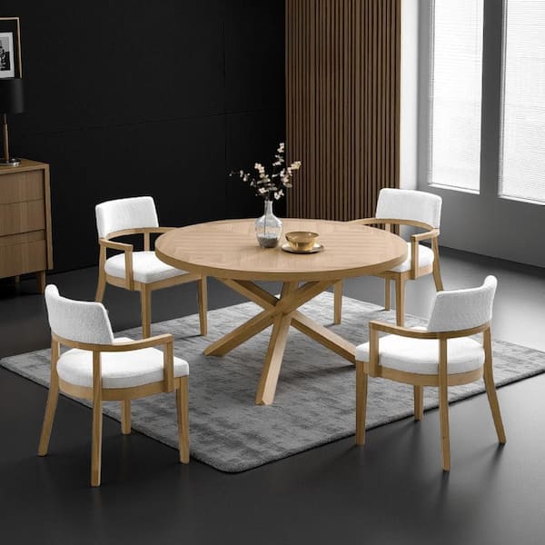 Semi Oak Brown Wood 54 in. 4-Legs Dining Table Seats 2