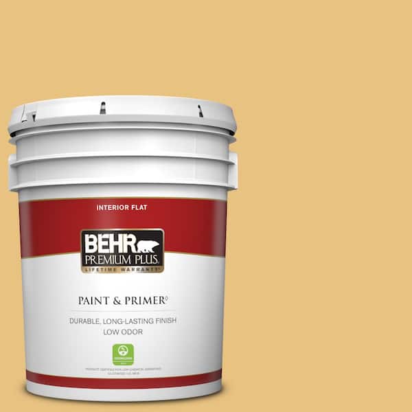BEHR PREMIUM PLUS 5 gal. #340D-4 Honey Bear Flat Low Odor Interior Paint & Primer