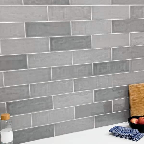 Bedouin Subway Tile 3 5/8 in. x 11 3/4 in. Grey Gloss Ceramic Wall Tile (9.9 sq. ft./Case)