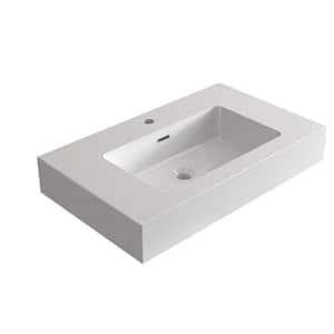 30 in. 18 in. Drop-In Bathroom Sink in Glossy White Solid Surface with Integrated Basin and Overflow