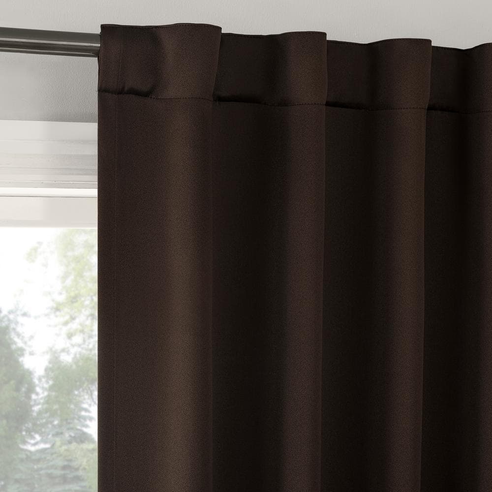 Chocolate Brown Blackout Back Tab Curtain Panel Pair, 63" Length