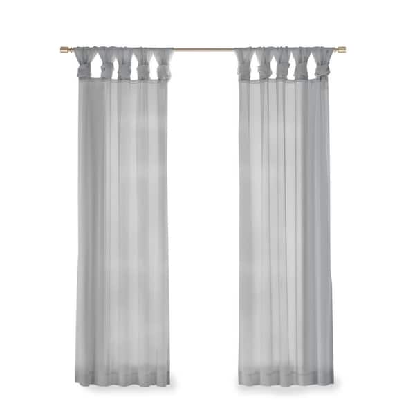 Elowen Light Grey Polyester 50 in. W x 84 in. L Tab Top Sheer Curtain (Double Panel)