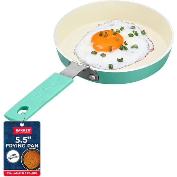 2-Piece Mini Pan Set-5.5'' Aluminum Non-Stick Egg Frying Pan, Aqua with Spatula