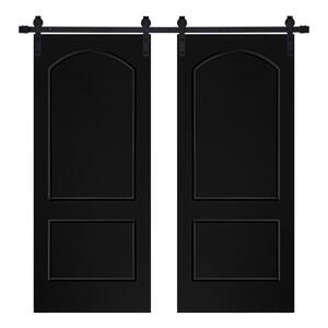 Modern 2- Panel Roman  Designed 60 in. x 80 in. MDF Panel Black Painted Double Sliding Barn Door with Hardware Kit