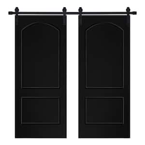 Modern 2- Panel Roman  Designed 60 in. x 84 in. MDF Panel Black Painted Double Sliding Barn Door with Hardware Kit