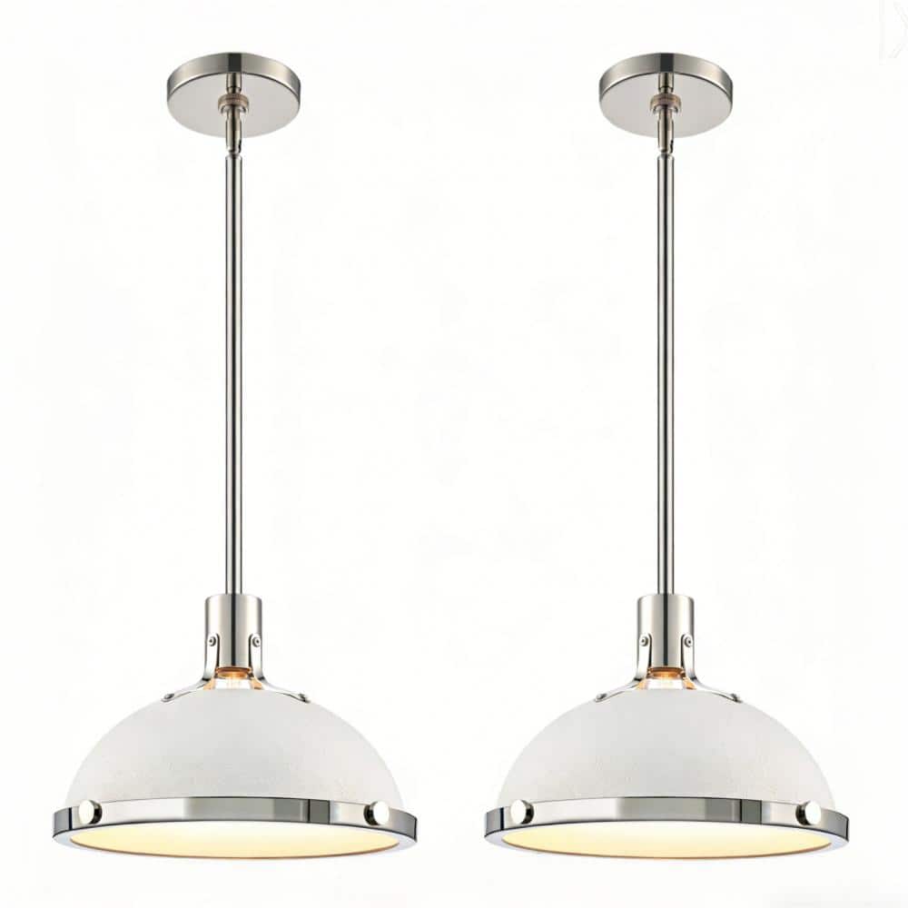 1-Light 12.7 in. Modern Industrial White/Chrome Dome Pendant Light with Glass Diffuser (2-Pack) price history on PriceWatchPro