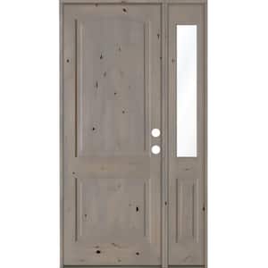 44 in. x 96 in. Knotty Alder 2 Panel Left-Hand/Inswing Clear Glass Grey Stain Wood Prehung Front Door with Half Sidelite