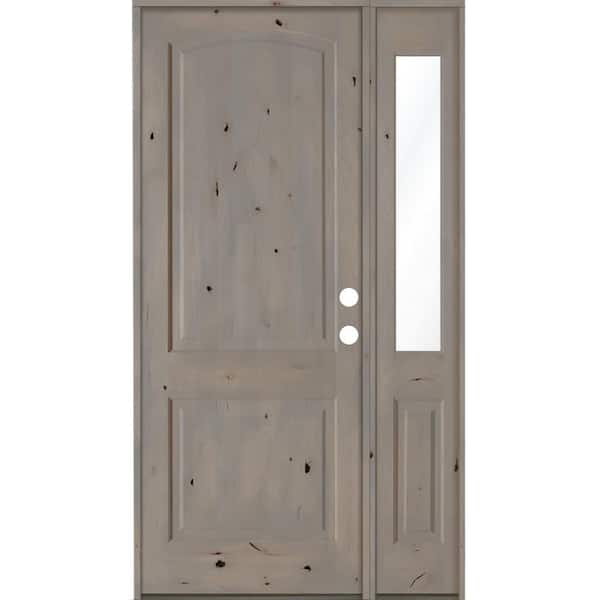 Krosswood Doors 50 in. x 96 in. Knotty Alder 2 Panel Left-Hand/Inswing Clear Glass Grey Stain Wood Prehung Front Door w/Right Sidelite