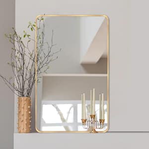 30 in. W x 48. 2 in. H Rectangular Aluminum Frame Square Gold Wall Mirror